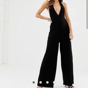 ASOS DESIGN halter neck jumpsuit with Plunge front